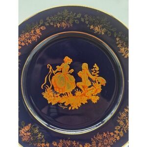 Limoges France Decorative Plate 7.25" Cobalt Blue Gold Courting Couple Fragonard